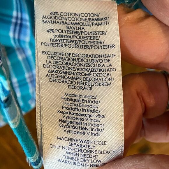 Chaps Men’s M Turquoise Plaid Pocket Long Sleeve Cotton Casual Dress Shirt - Picture 7 of 7